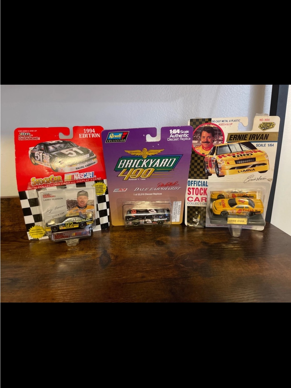 Nascar Die-Cast Stock Cars Trio in Yellow, Black and Purple Cards